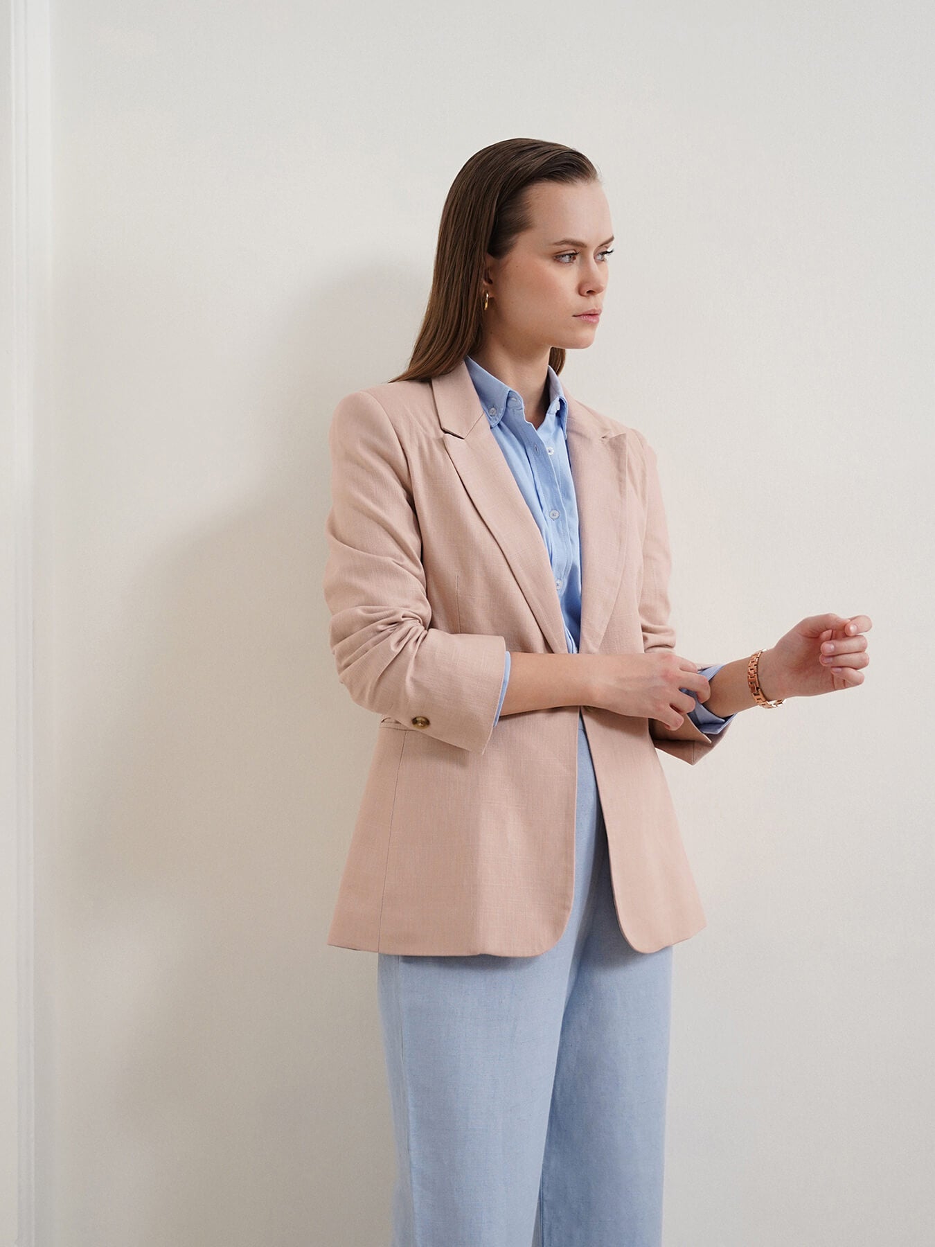 Cotton Linen Single Breasted Blazer - Beige