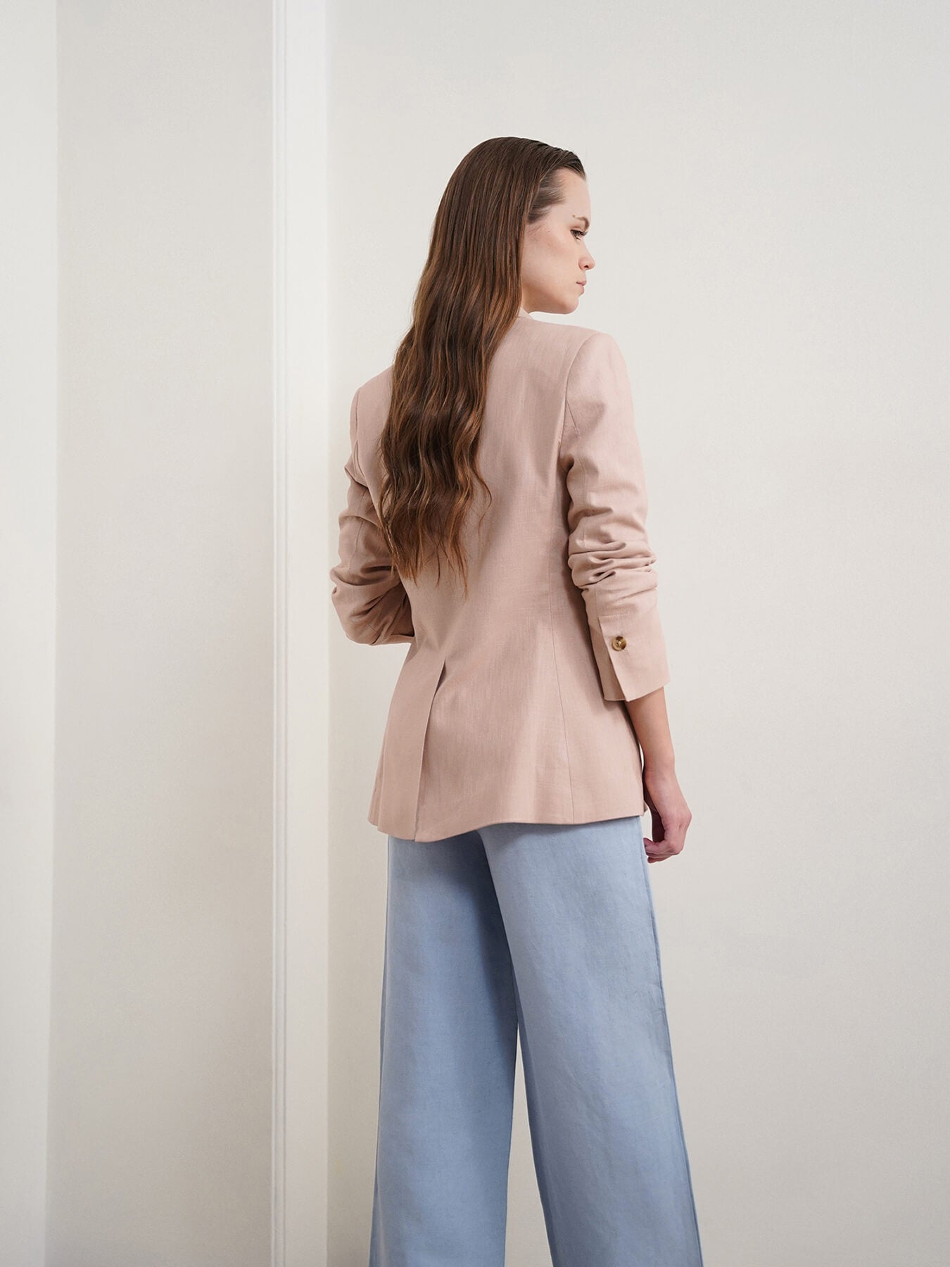 Cotton Linen Single Breasted Blazer - Beige