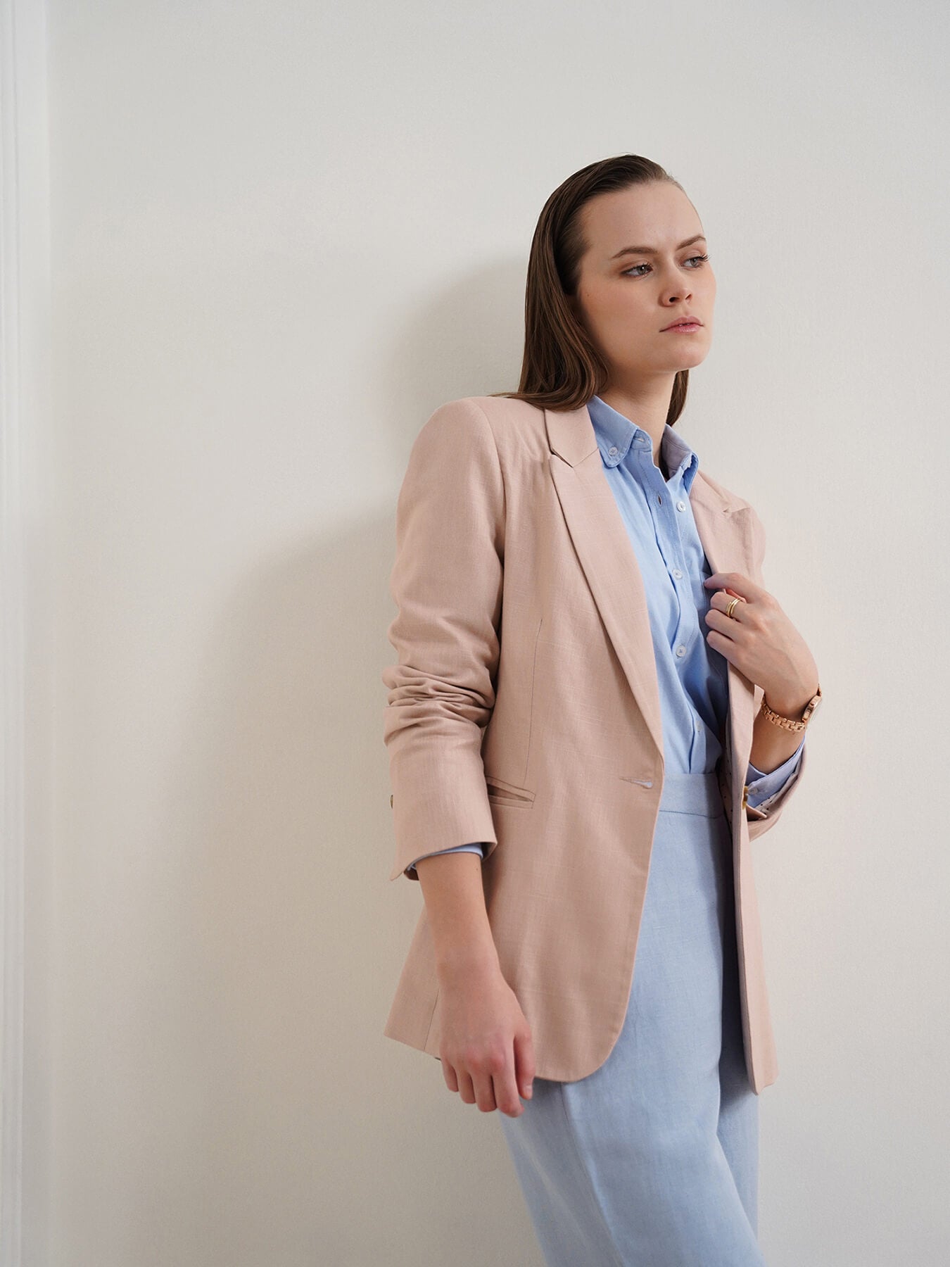 Cotton Linen Single Breasted Blazer - Beige