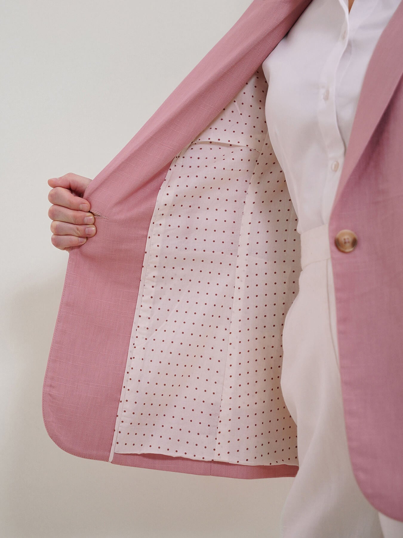 Cotton Linen Single Breasted Blazer - Dusty Pink