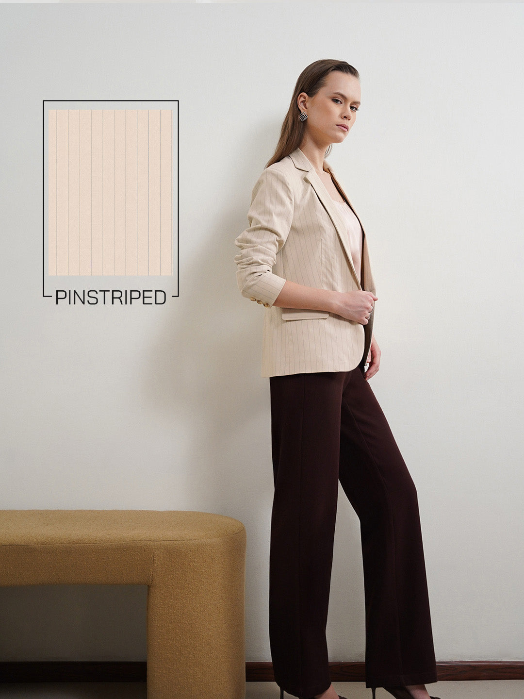 Single Breasted Striped Blazer - Beige