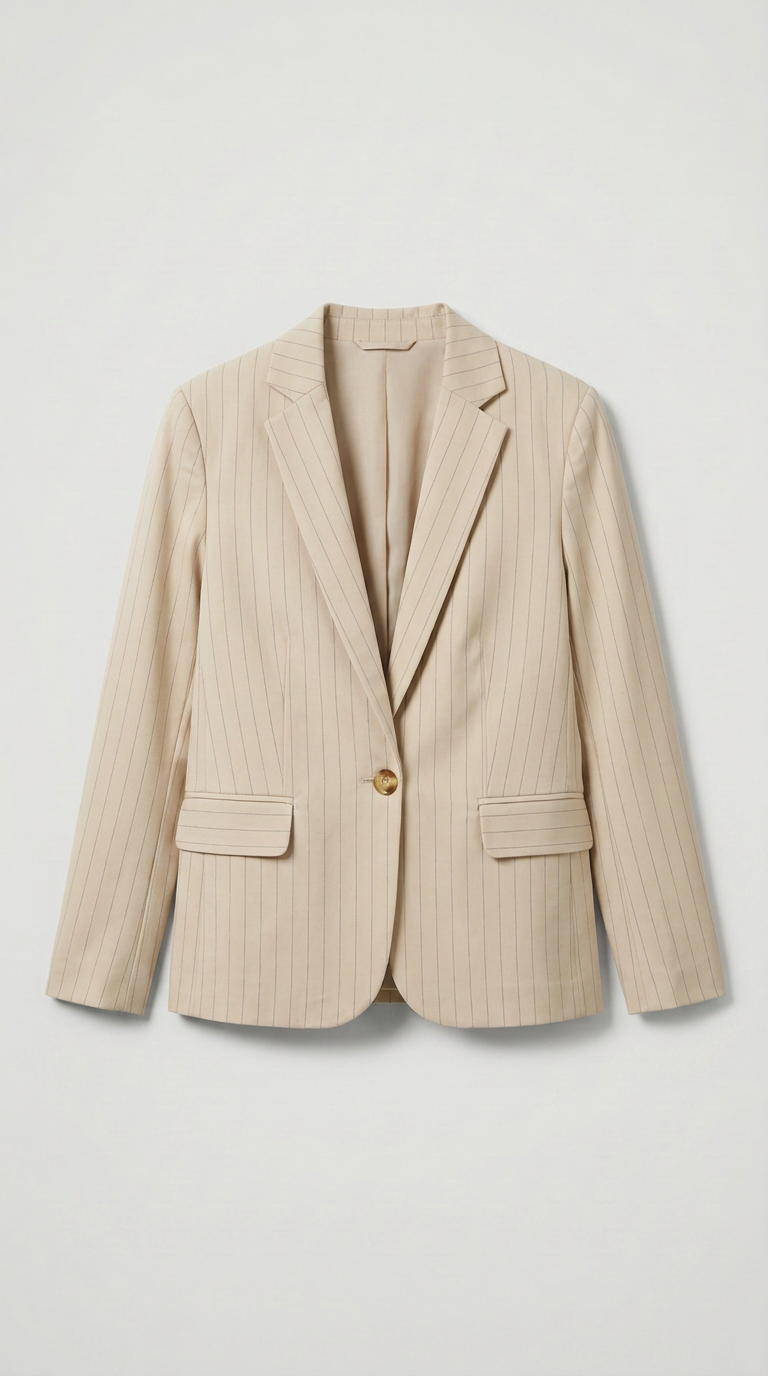 Single Breasted Striped Blazer - Beige