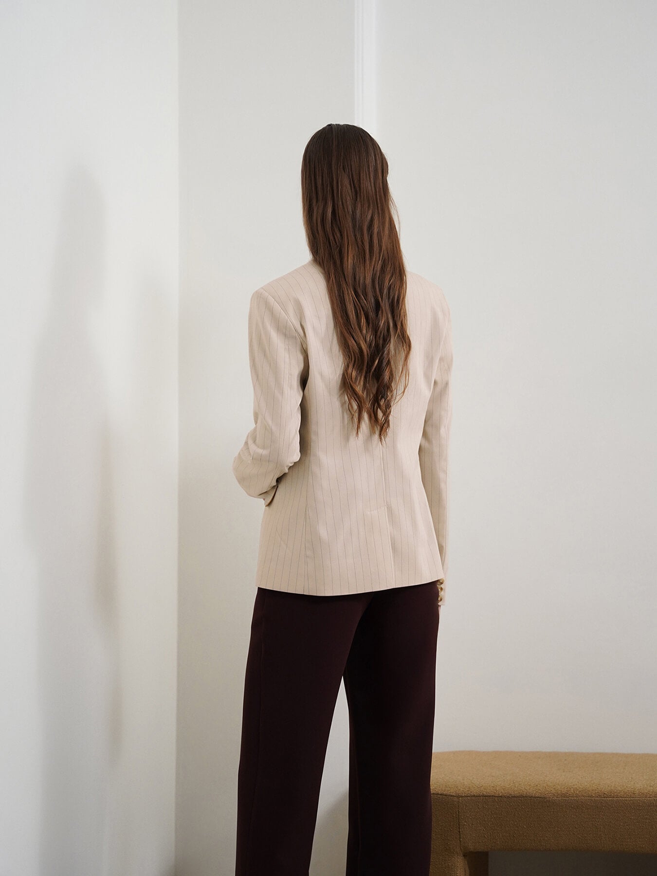 Single Breasted Striped Blazer - Beige