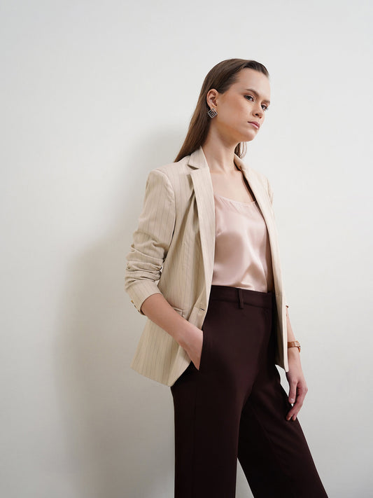 Single Breasted Striped Blazer - Beige