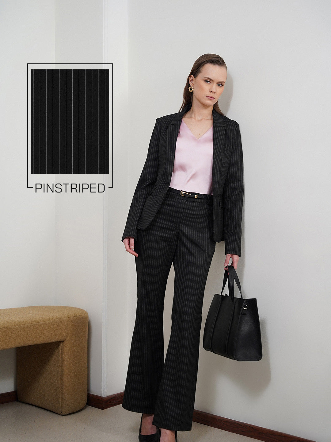 Single Breasted Striped Blazer - Black