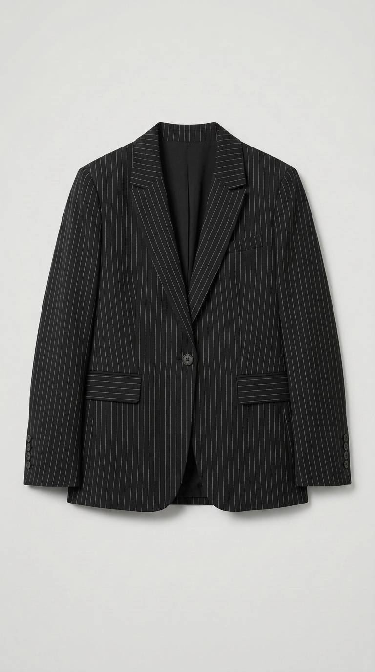 Single Breasted Striped Blazer - Black