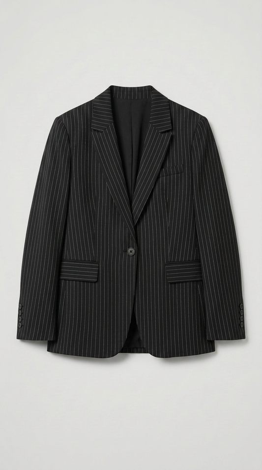 Single Breasted Striped Blazer - Black