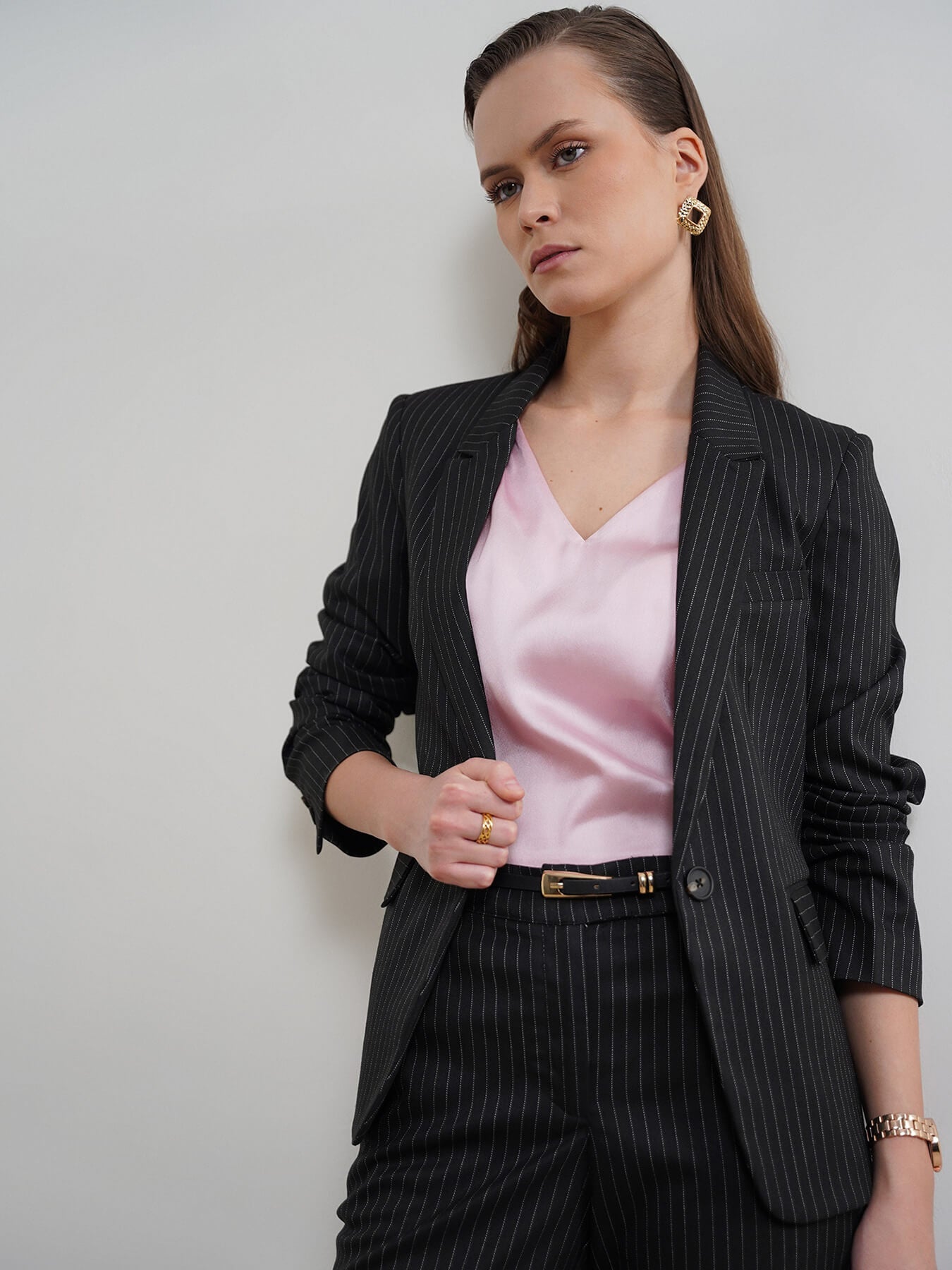 Single Breasted Striped Blazer - Black