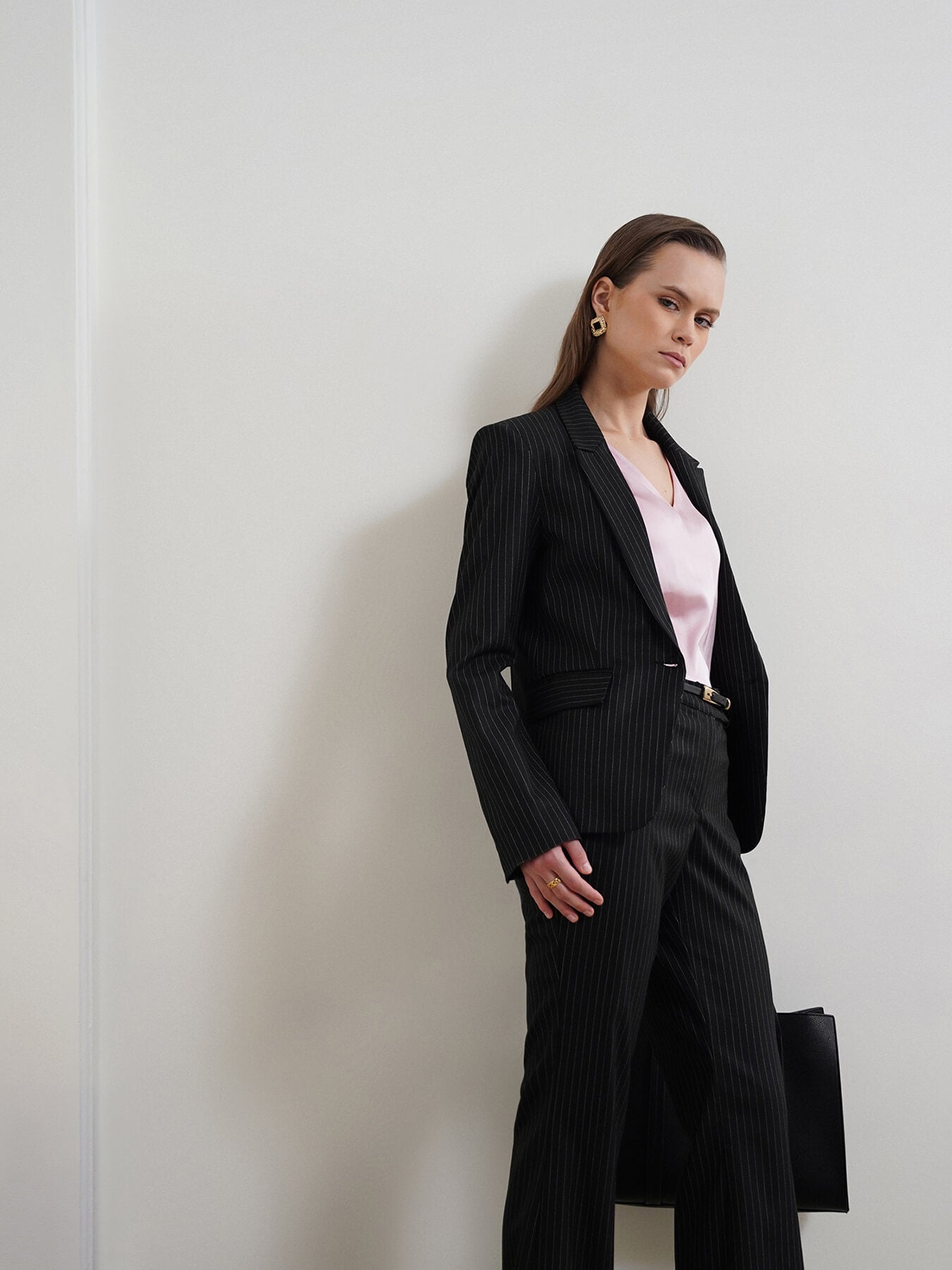 Single Breasted Striped Blazer - Black