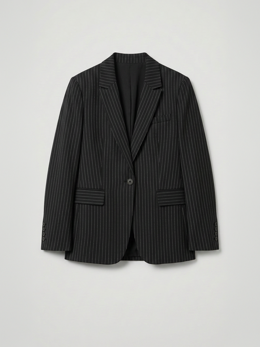 Single Breasted Striped Blazer - Black