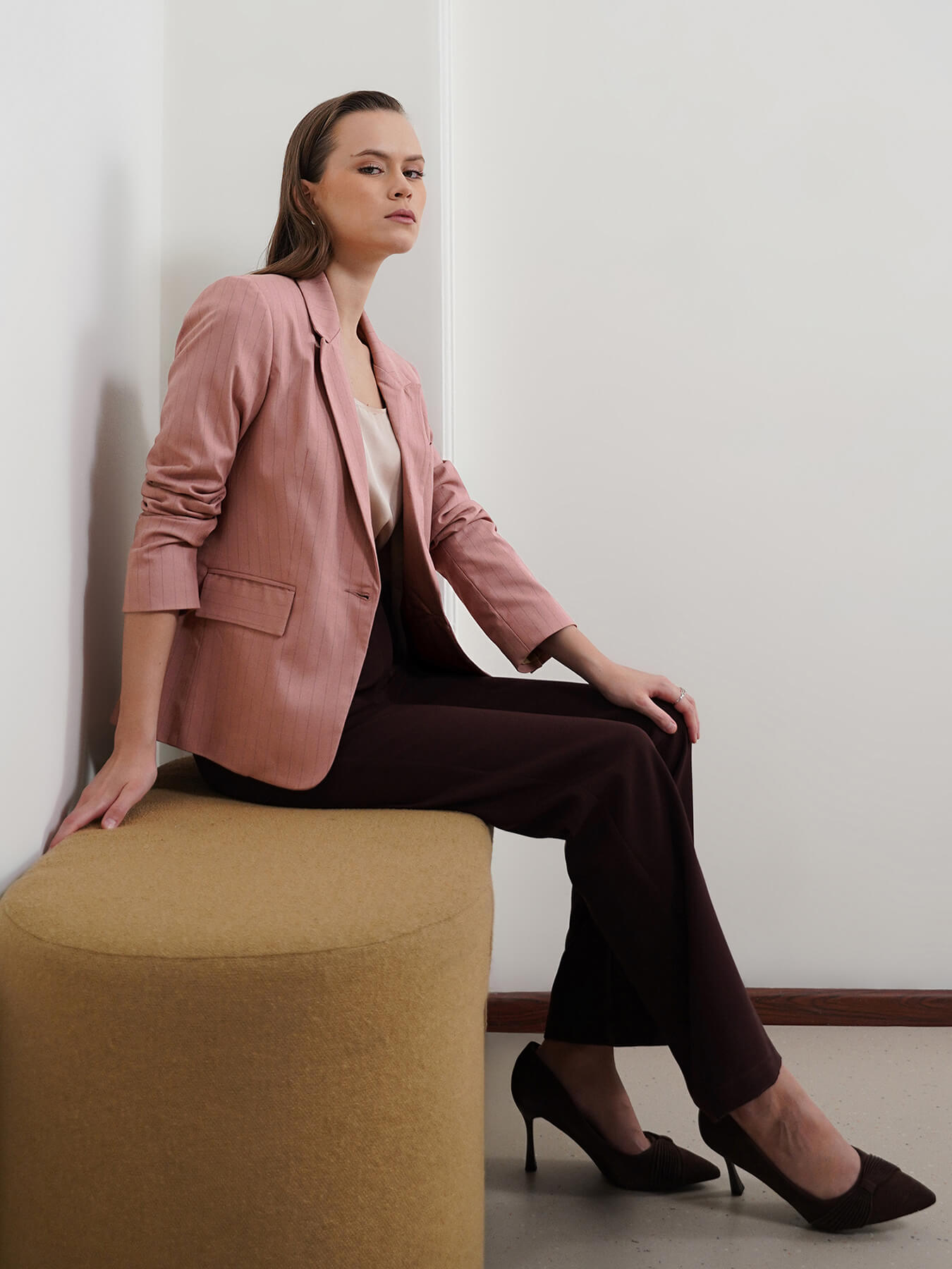 Single Breasted Striped Blazer - Pink
