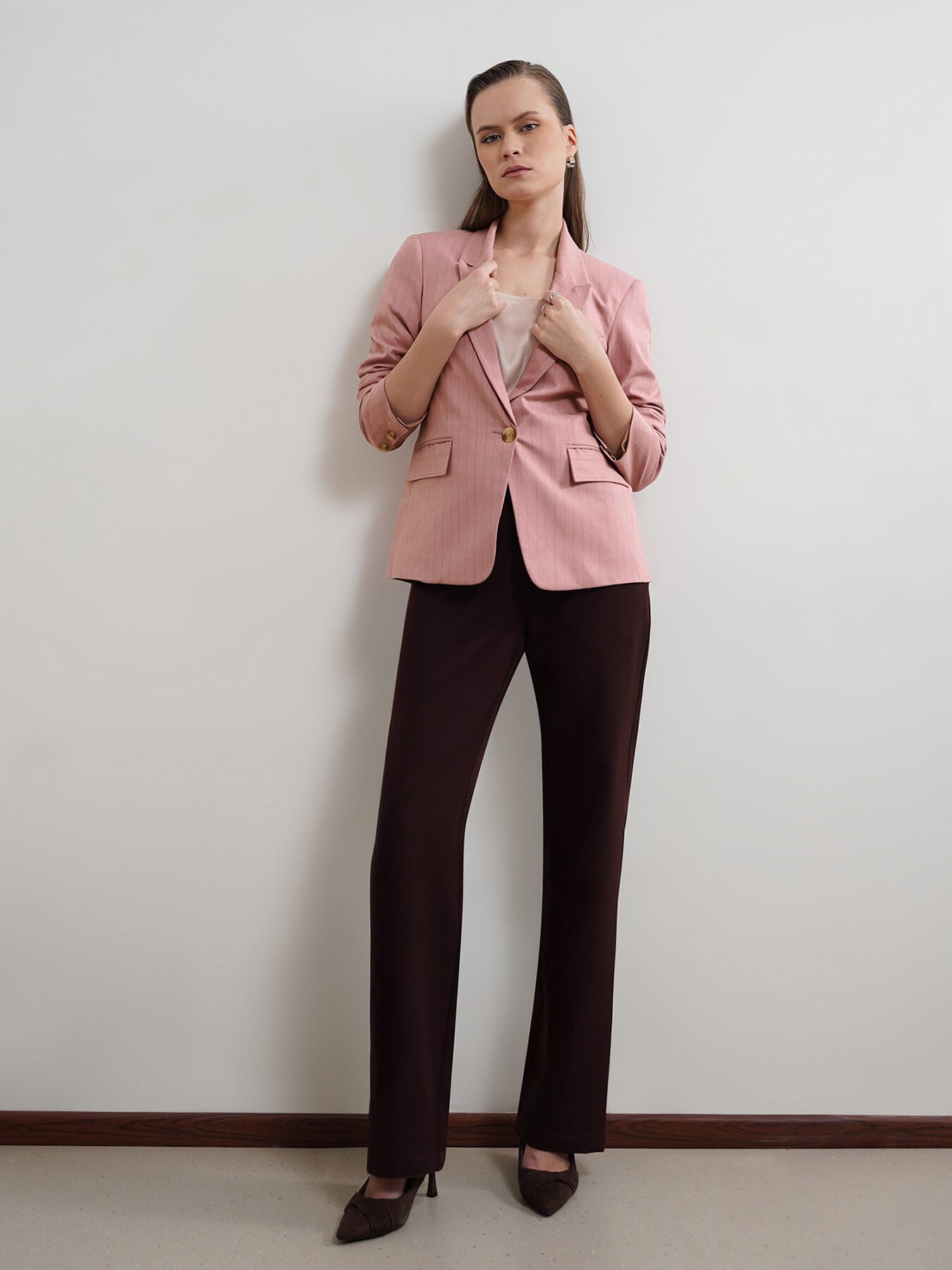 Single Breasted Striped Blazer - Pink