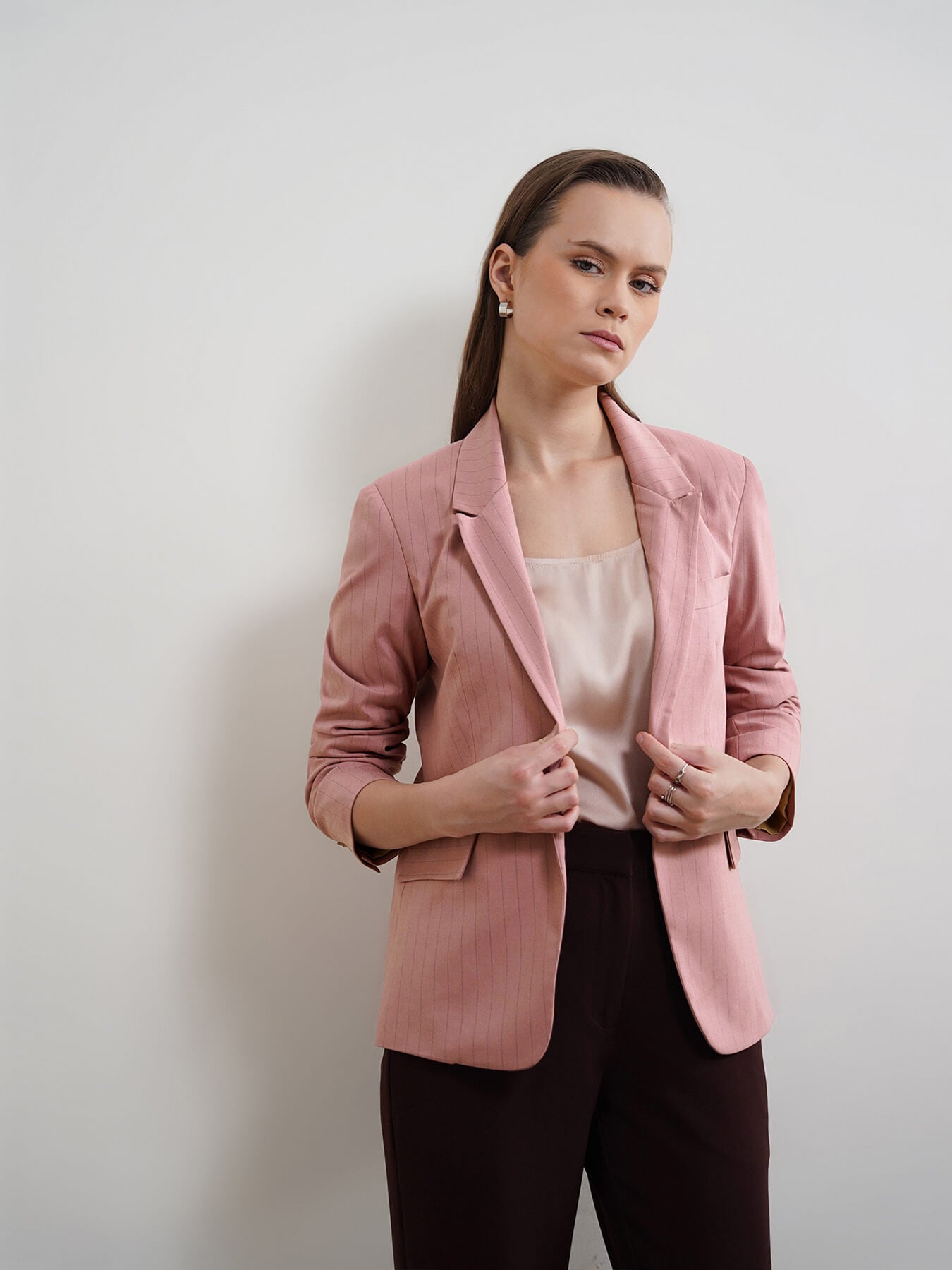 Single Breasted Striped Blazer - Pink