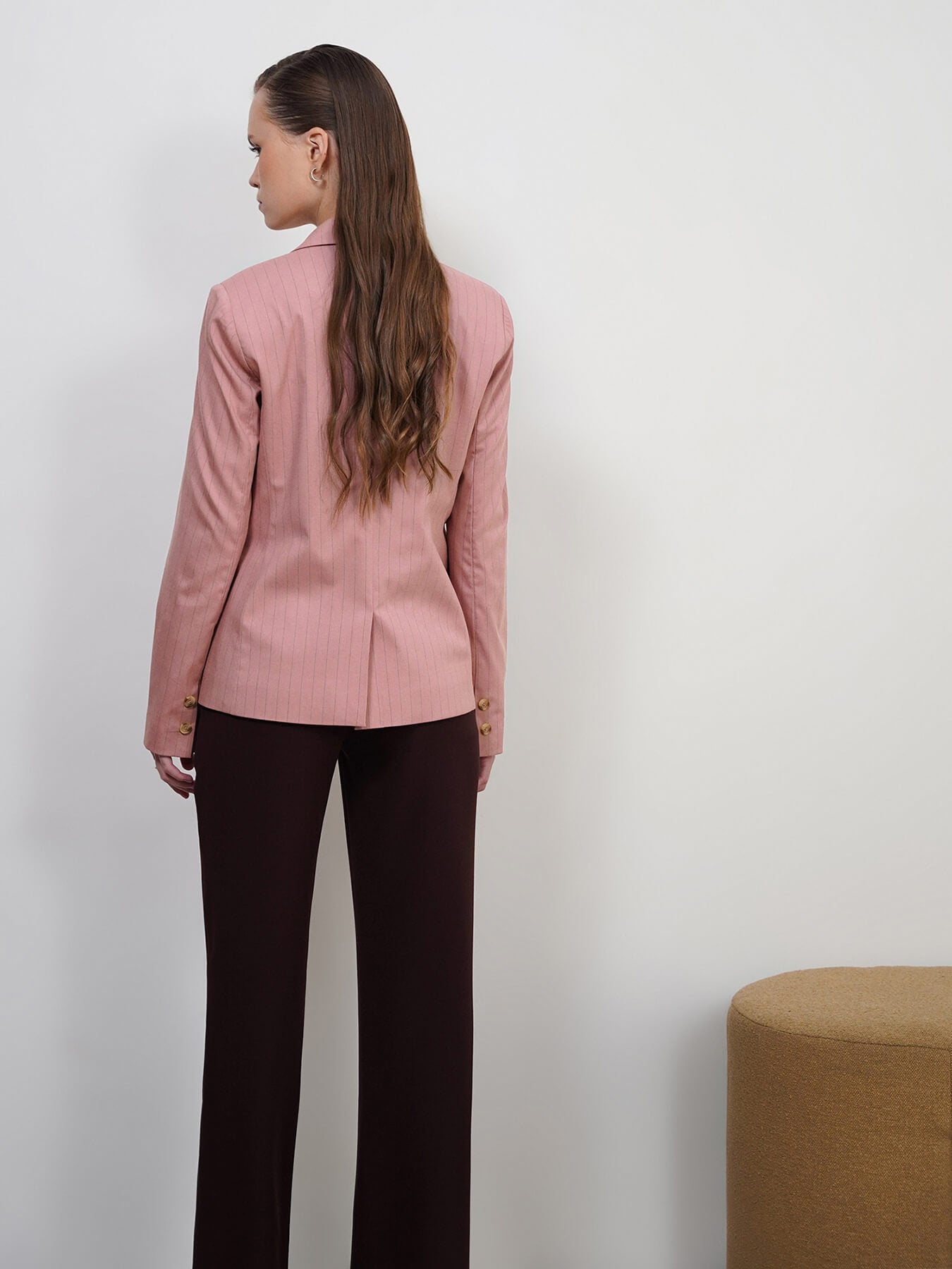 Single Breasted Striped Blazer - Pink