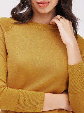 LivSoft Raglan Sleeves Round Neck Sweater - Mustard