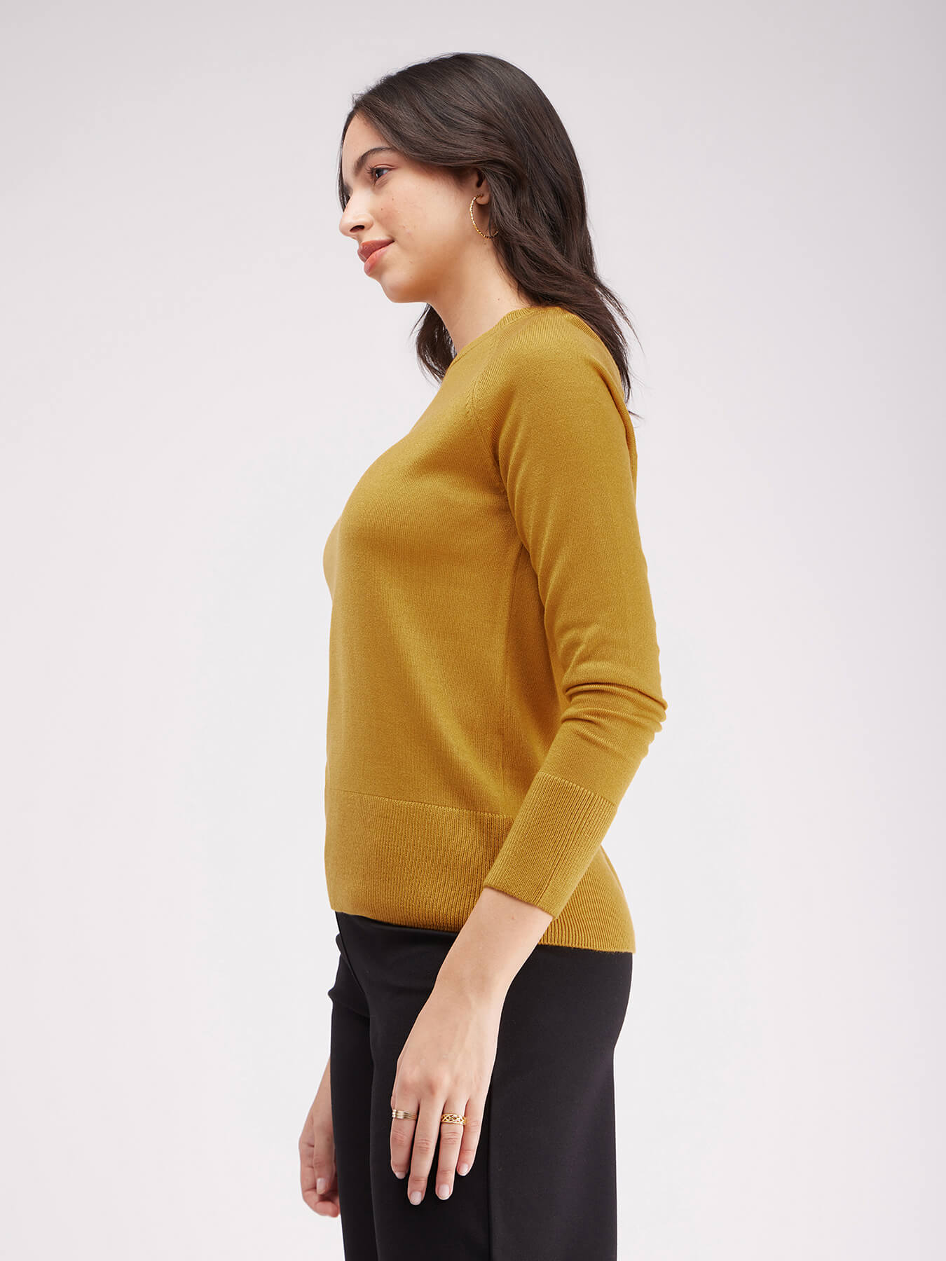 LivSoft Raglan Sleeves Round Neck Sweater - Mustard