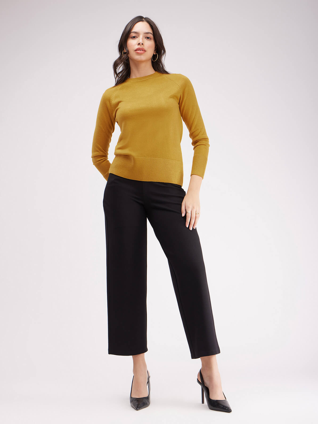 LivSoft Raglan Sleeves Round Neck Sweater - Mustard