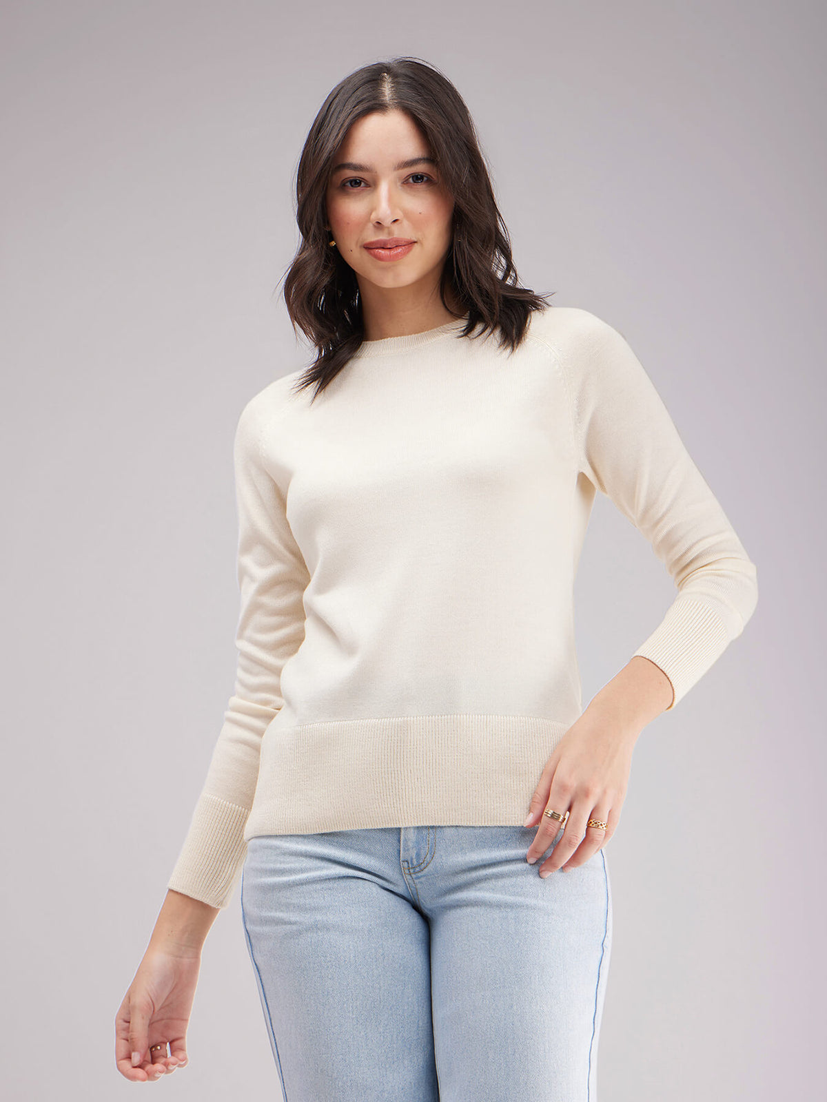 LivSoft Raglan Sleeves Round Neck Sweater - Off White