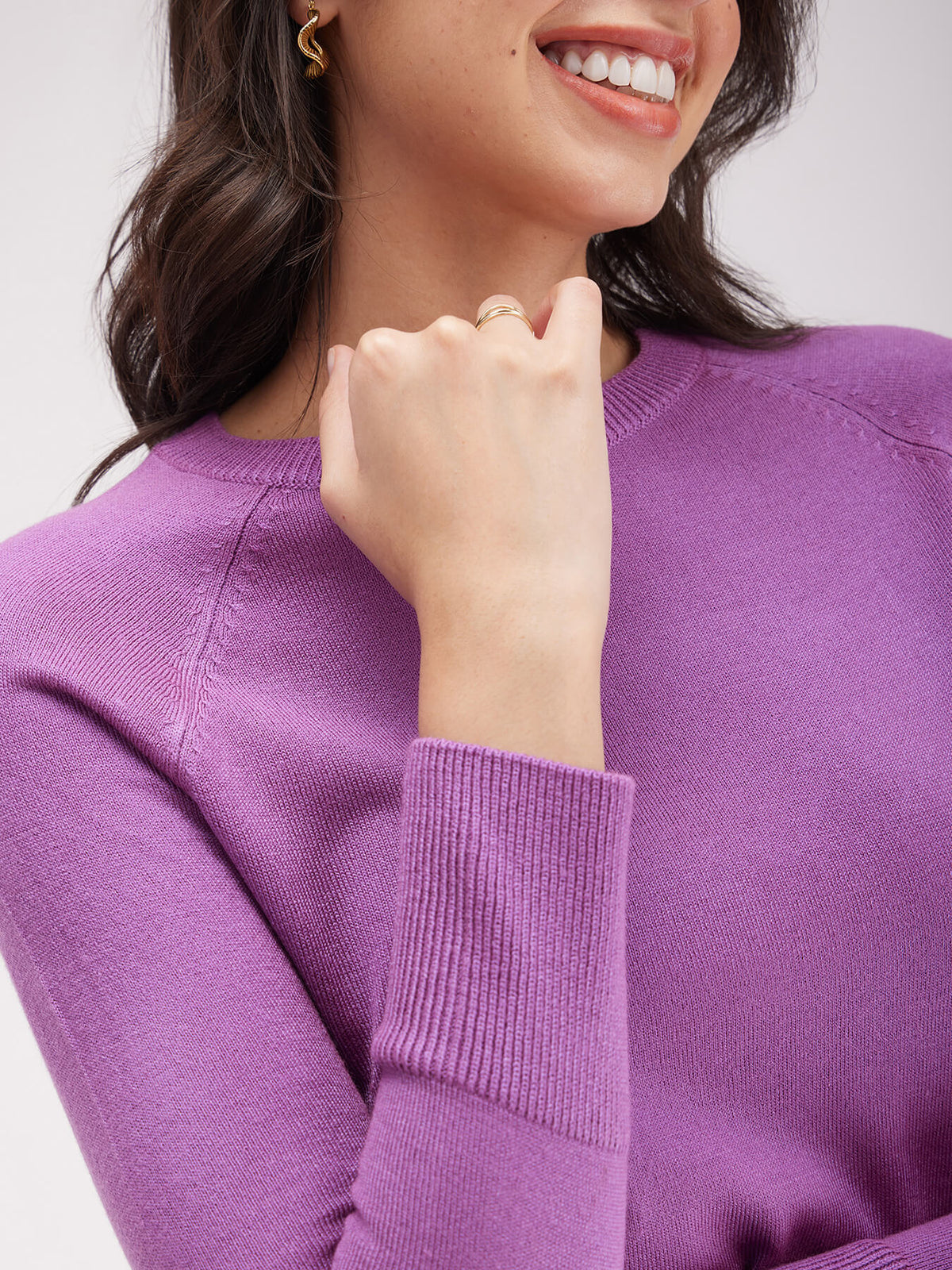 LivSoft Raglan Sleeves Round Neck Sweater - Purple