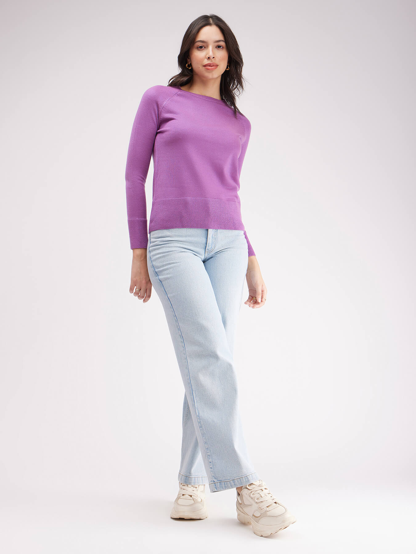 LivSoft Raglan Sleeves Round Neck Sweater - Purple