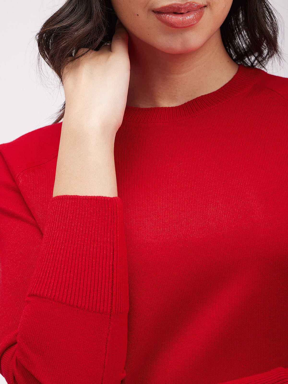 LivSoft Raglan Sleeves Round Neck Sweater - Red