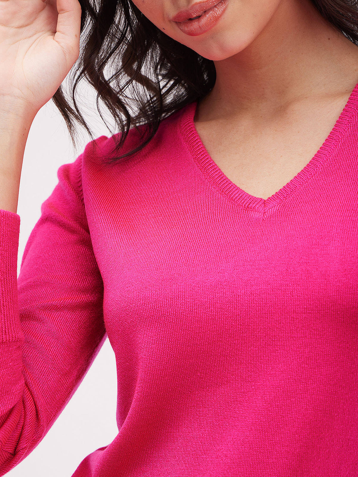 LivSoft V Neck Sweater - Fuchsia