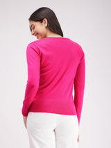 LivSoft V Neck Sweater - Fuchsia