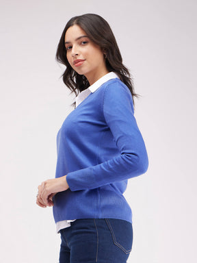 LivSoft V Neck Sweater - Light Blue