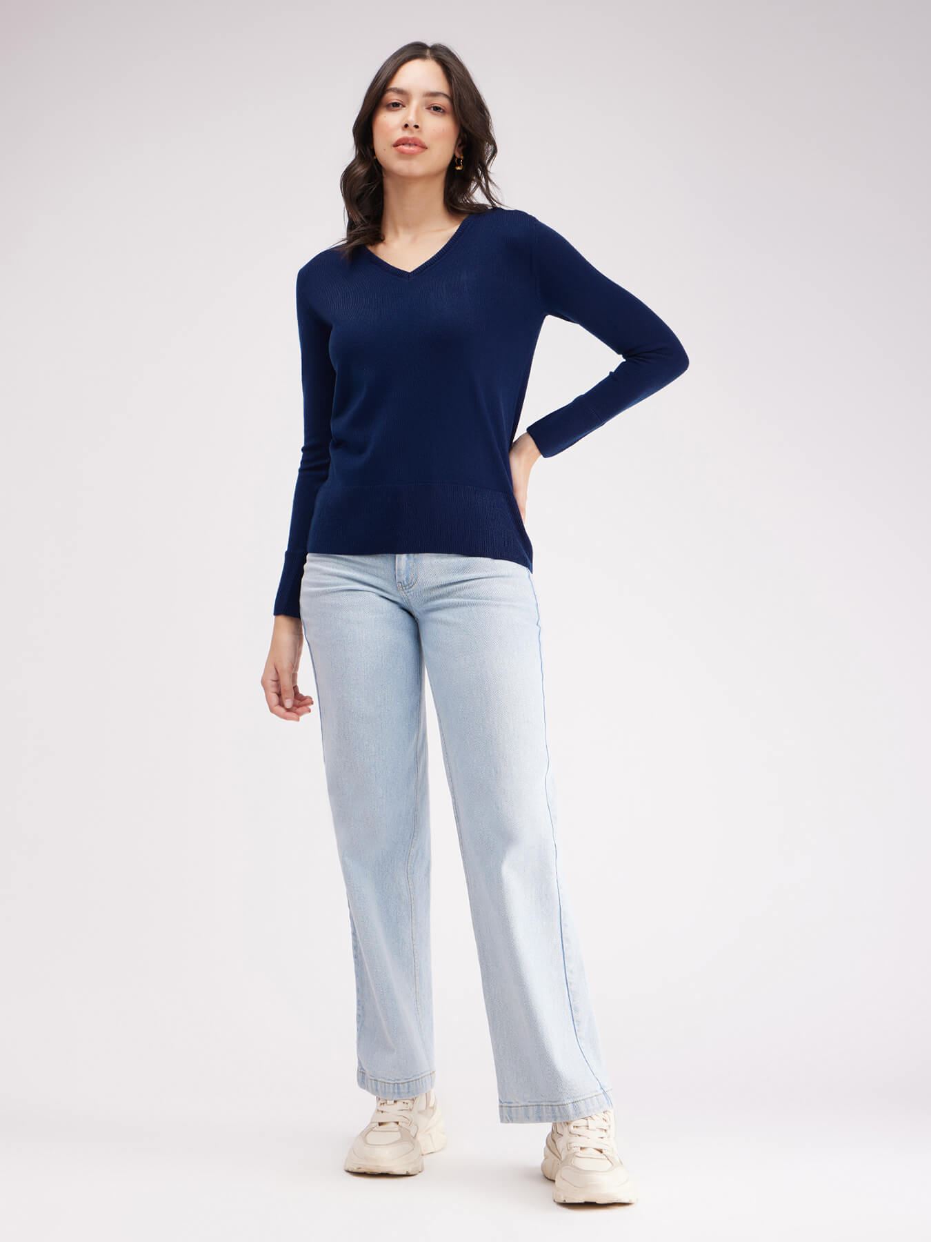 LivSoft V Neck Sweater - Navy Blue