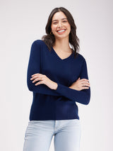 LivSoft V Neck Sweater - Navy Blue