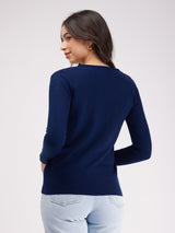 LivSoft V Neck Sweater - Navy Blue