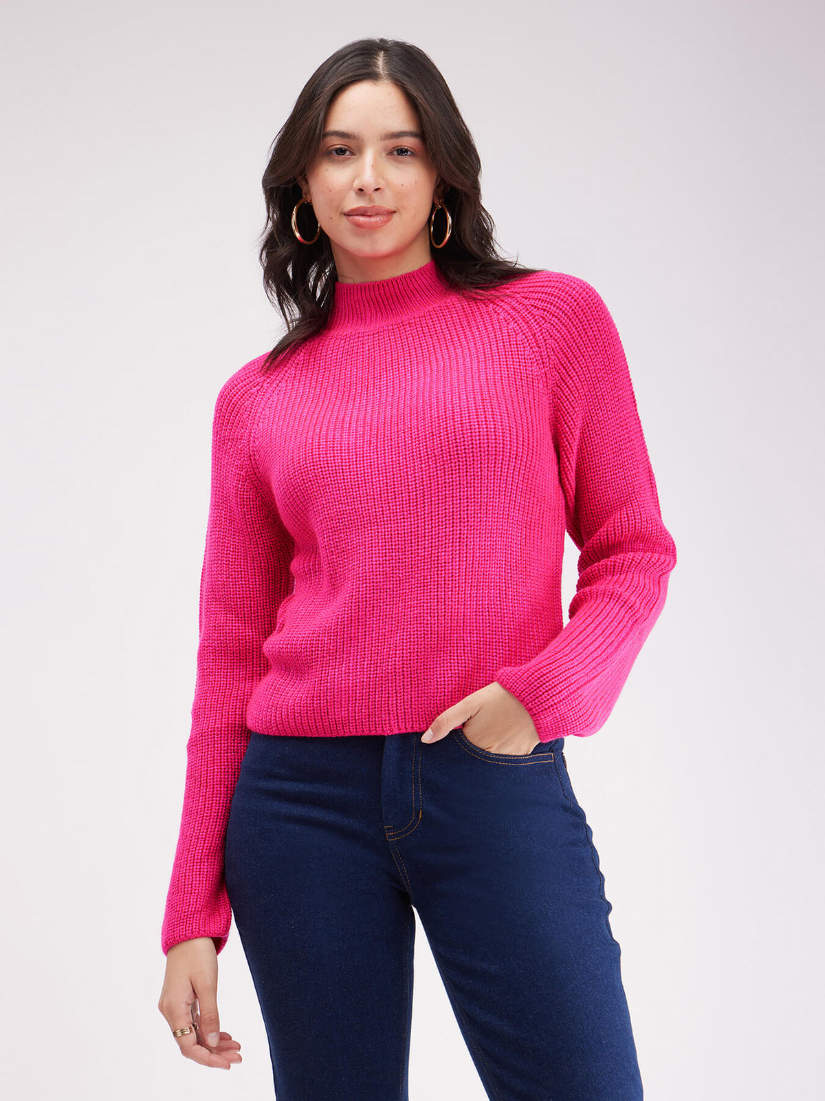 LivSoft Pearl Knit Cropped Sweater - Fuchsia