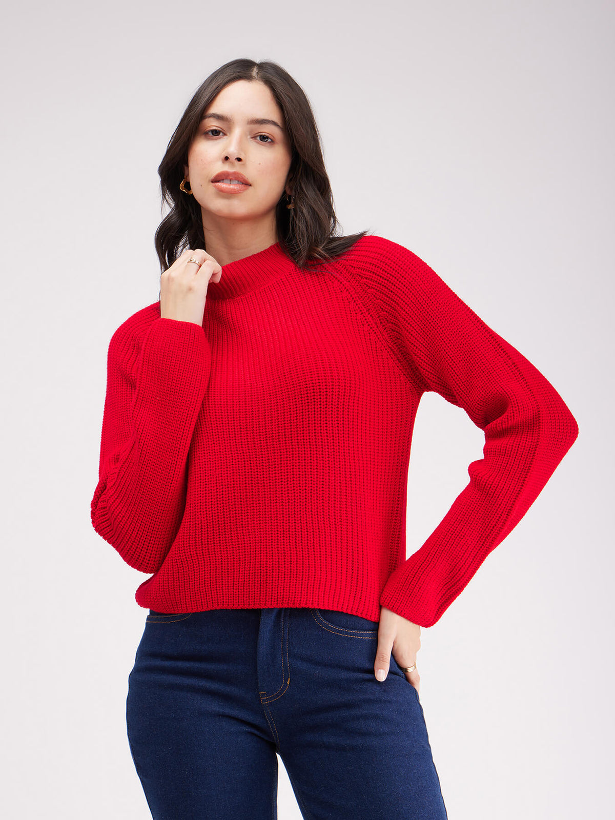 LivSoft Pearl Knit Cropped Sweater - Red