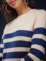 LivSoft Stripe Detail Sweater - Off White And Navy