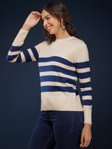 LivSoft Stripe Detail Sweater - Off White And Navy