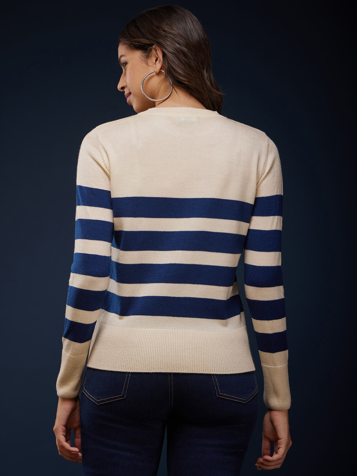 LivSoft Stripe Detail Sweater - Off White And Navy