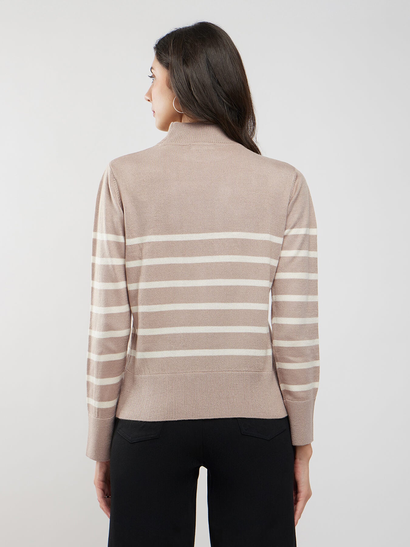 LivSoft High Neck Striped Sweater - Beige