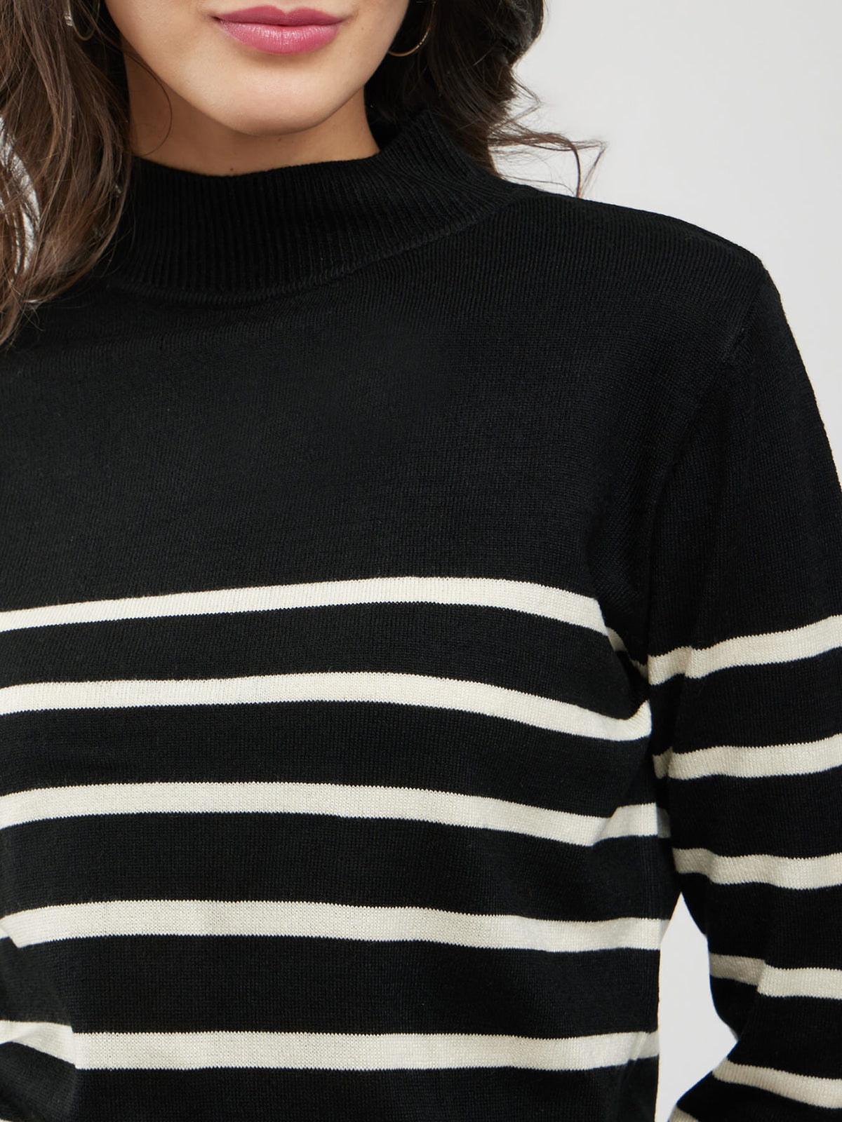 LivSoft High Neck Striped Sweater - Black