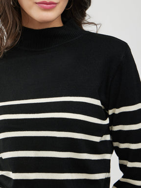 LivSoft High Neck Striped Sweater - Black