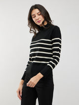 LivSoft High Neck Striped Sweater - Black