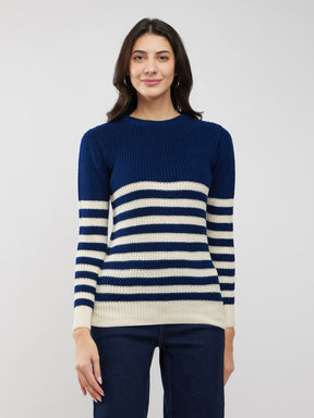 LivSoft Textured Knit Sweater -  Navy Blue And Off White