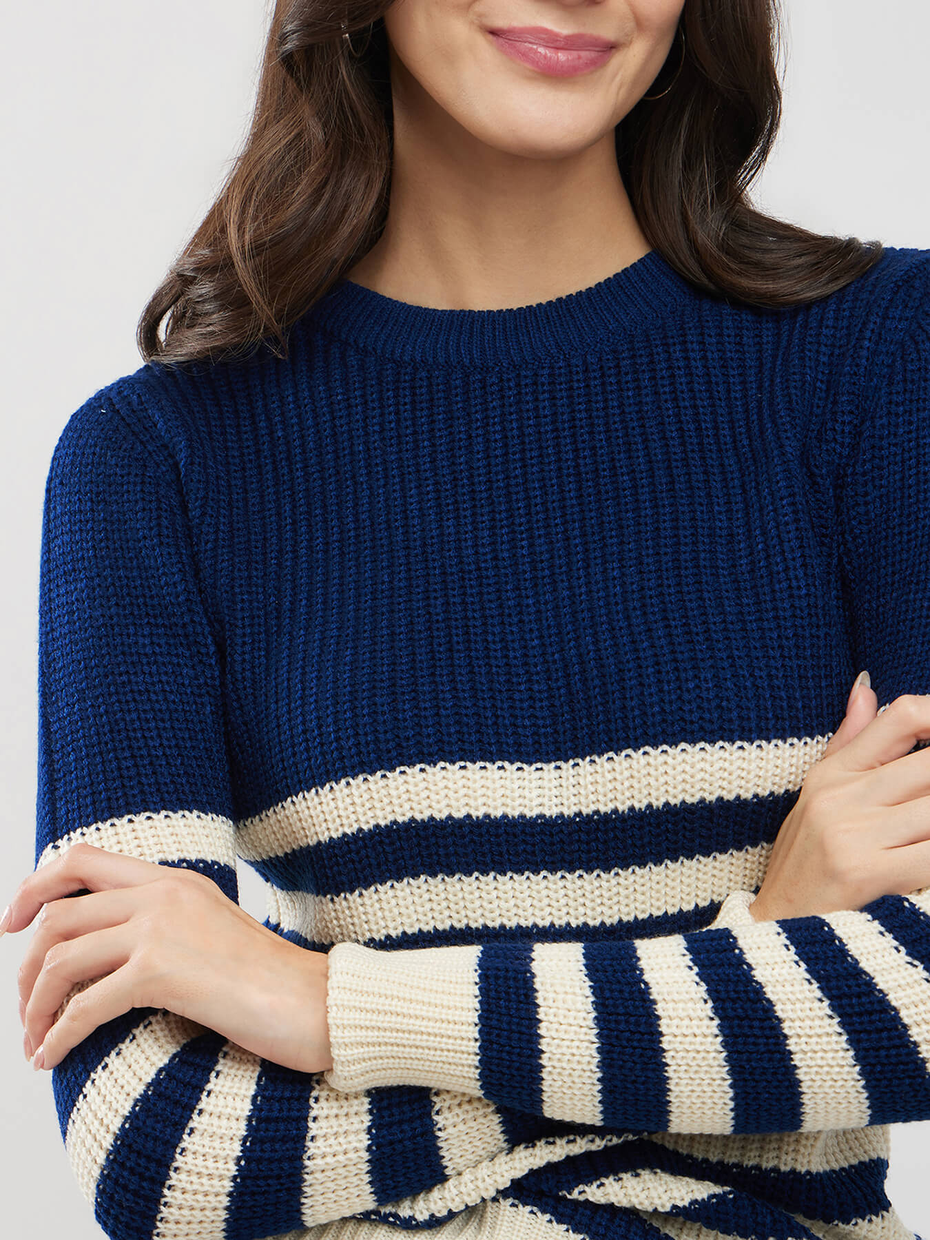 LivSoft Textured Knit Sweater -  Navy Blue And Off White