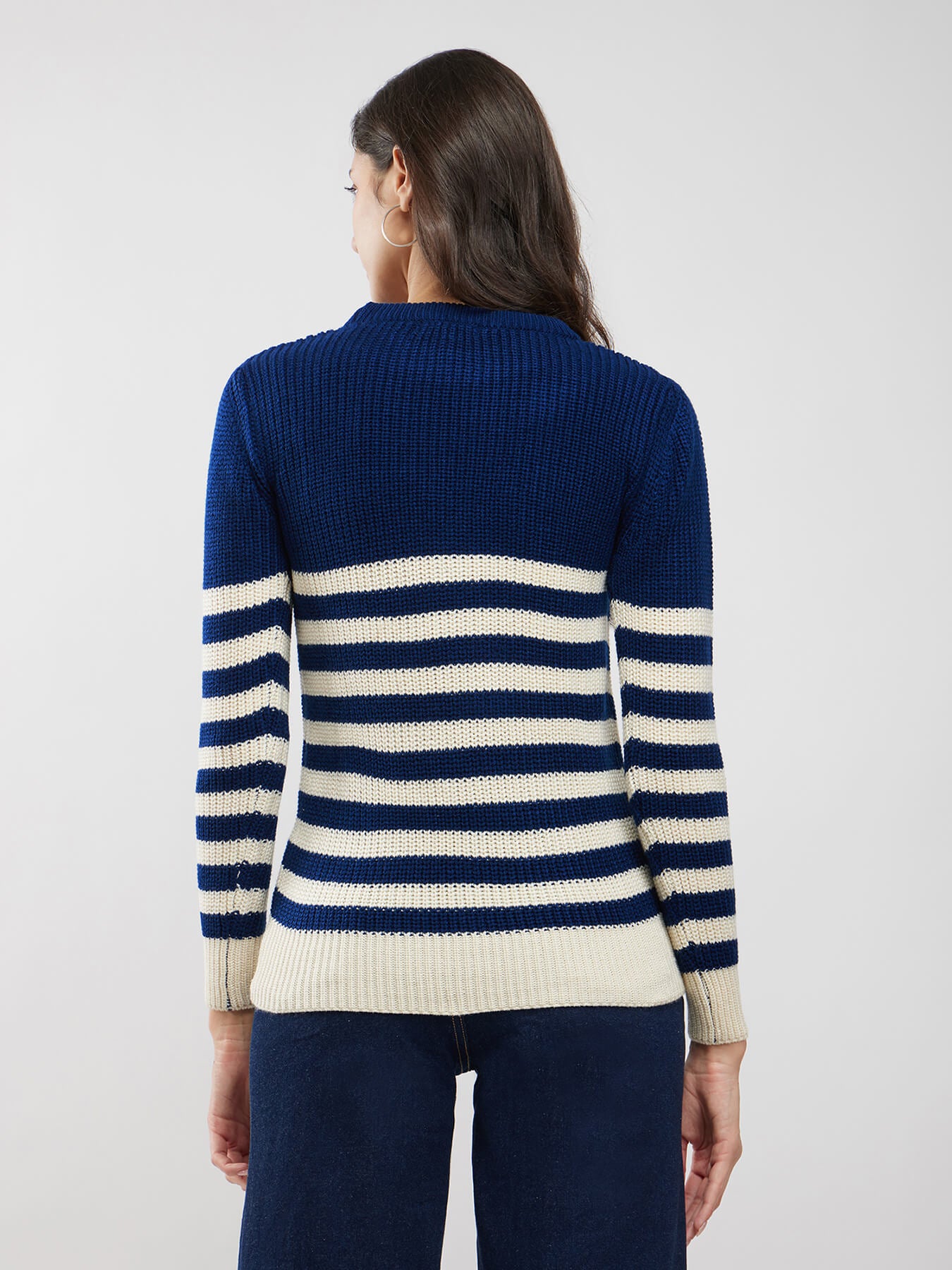 LivSoft Textured Knit Sweater -  Navy Blue And Off White