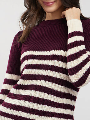 LivSoft Textured Knit Sweater - Burgundy And Off White