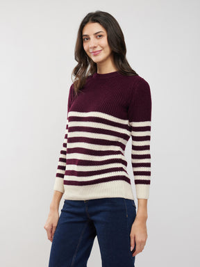 LivSoft Textured Knit Sweater - Burgundy And Off White