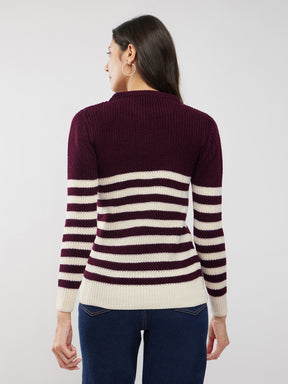 LivSoft Textured Knit Sweater - Burgundy And Off White