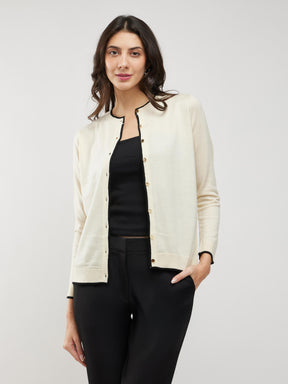 LivSoft Contrast Detail Cardigan - Off White and Black