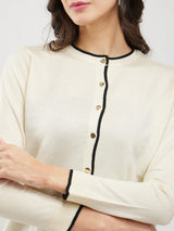 LivSoft Contrast Detail Cardigan - Off White and Black