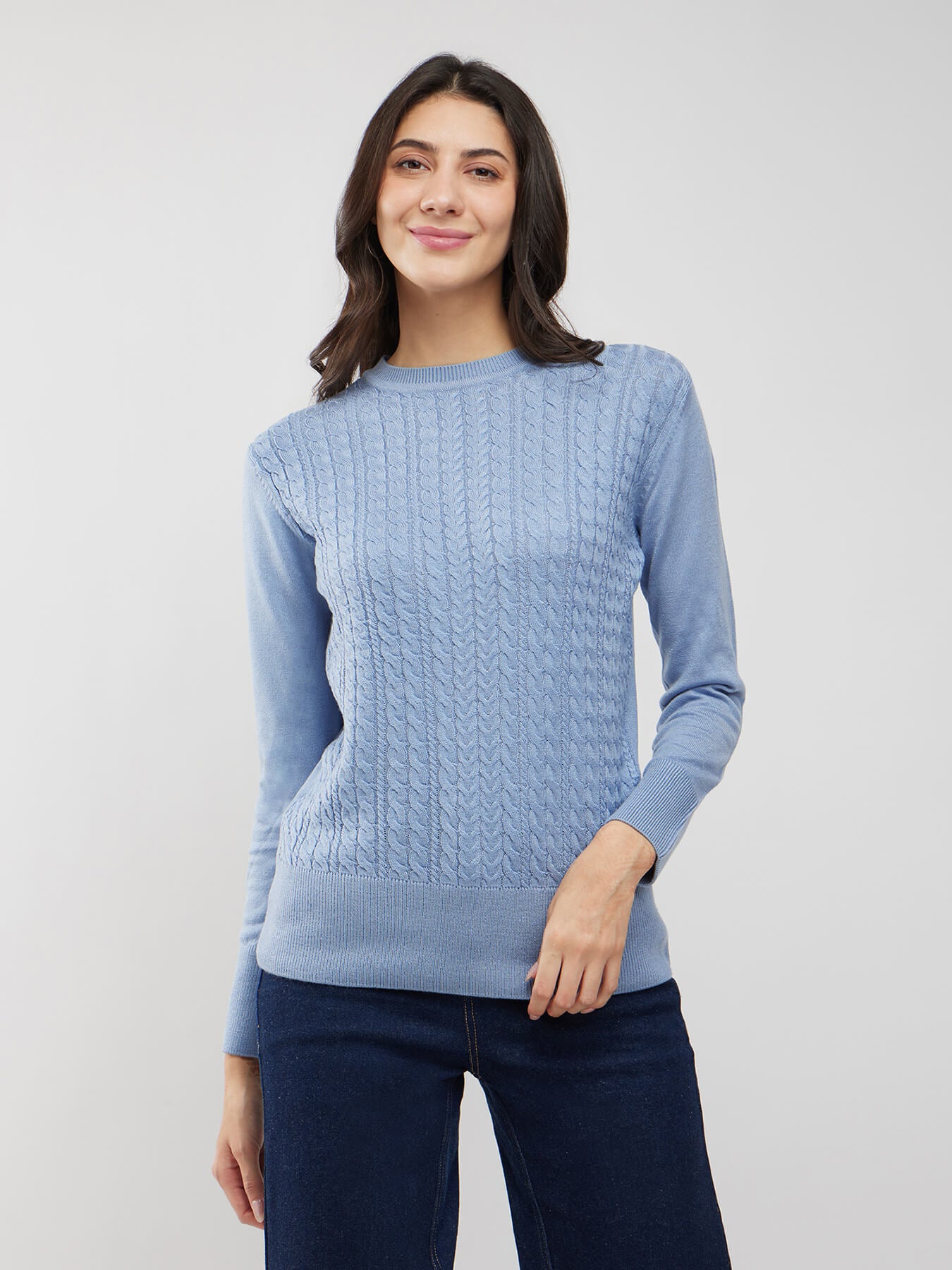 LivSoft Cable Knit Sweater - Light Blue