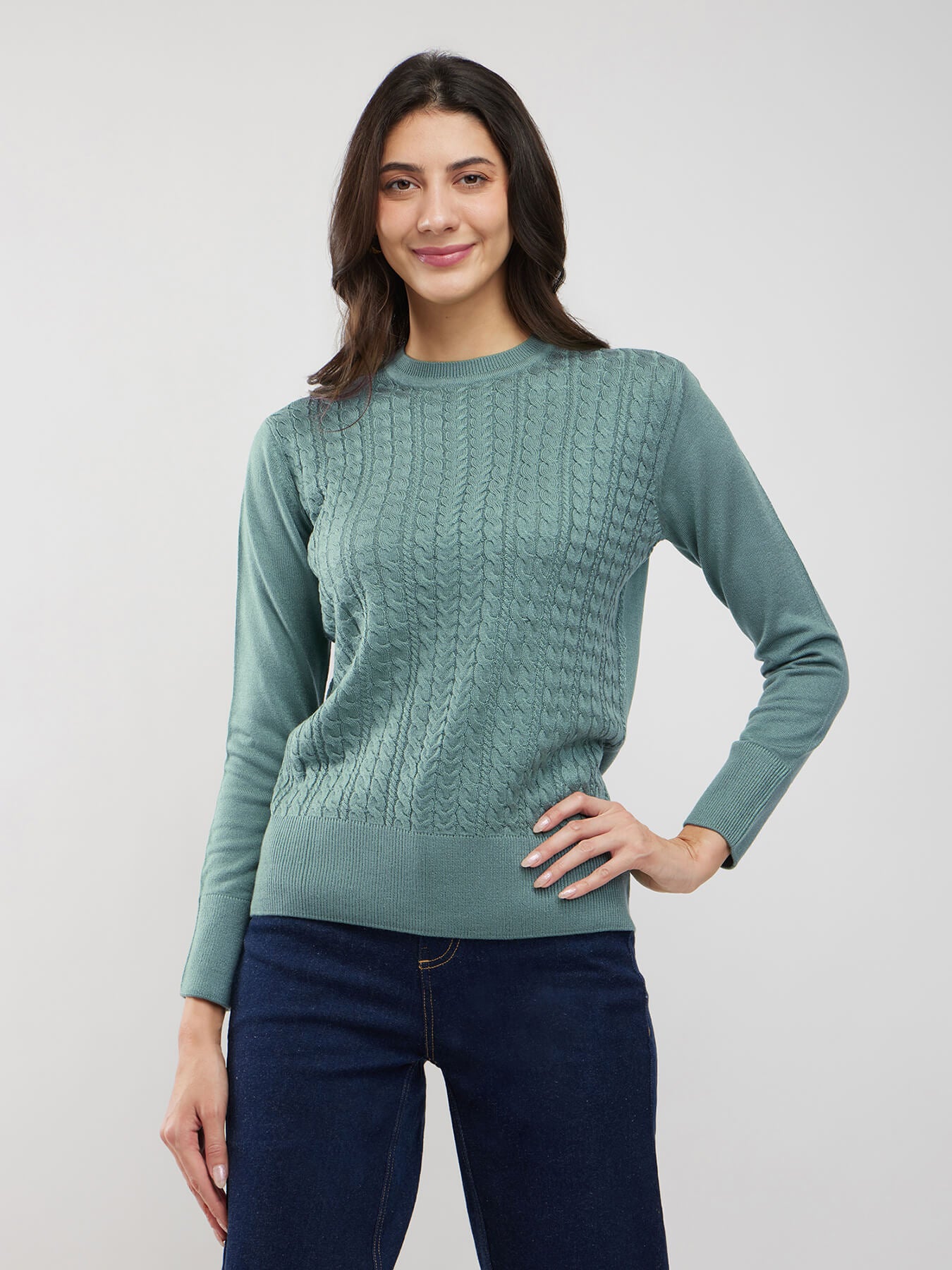 LivSoft Cable Knit Sweater - Light Olive